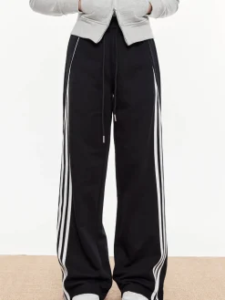 COMMENSE Pants|Bottoms^Striped Patchwork Elastic Waist Pants DarkBrown