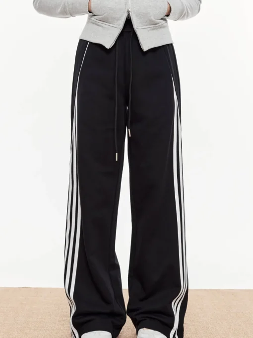COMMENSE Pants|Bottoms^Striped Patchwork Elastic Waist Pants DarkBrown