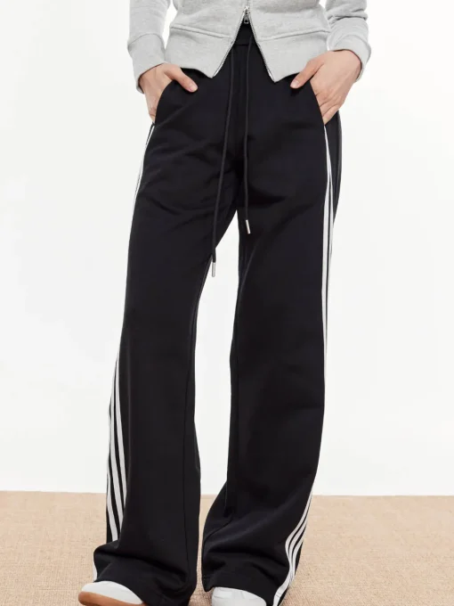 COMMENSE Pants|Bottoms^Striped Patchwork Elastic Waist Pants DarkBrown