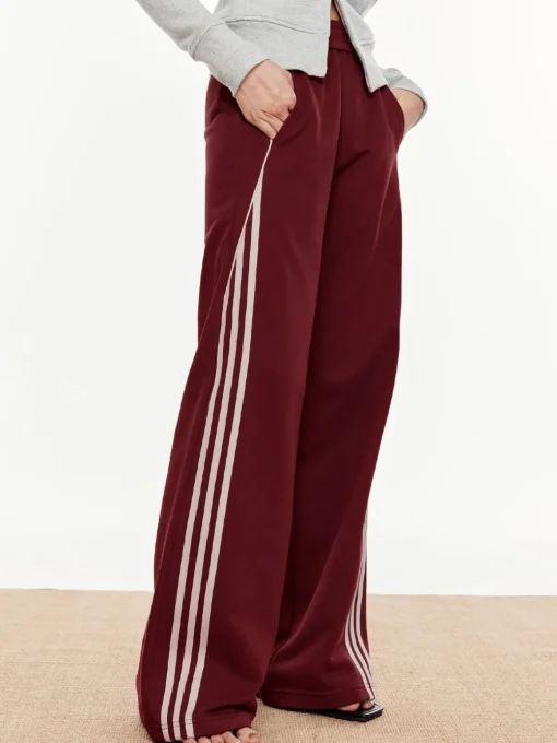 COMMENSE Pants|Bottoms^Striped Patchwork Elastic Waist Pants DarkBrown