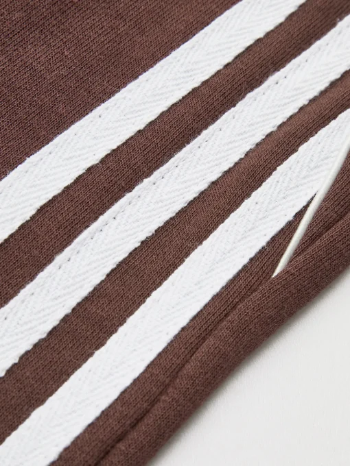 COMMENSE Pants|Bottoms^Striped Patchwork Elastic Waist Pants DarkBrown