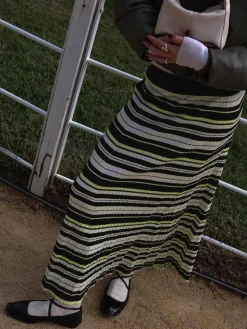 COMMENSE Skirts|Knitwear^Striped Stretch Sweater Midi Skirt Multicolor