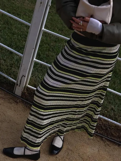 COMMENSE Skirts|Knitwear^Striped Stretch Sweater Midi Skirt Multicolor