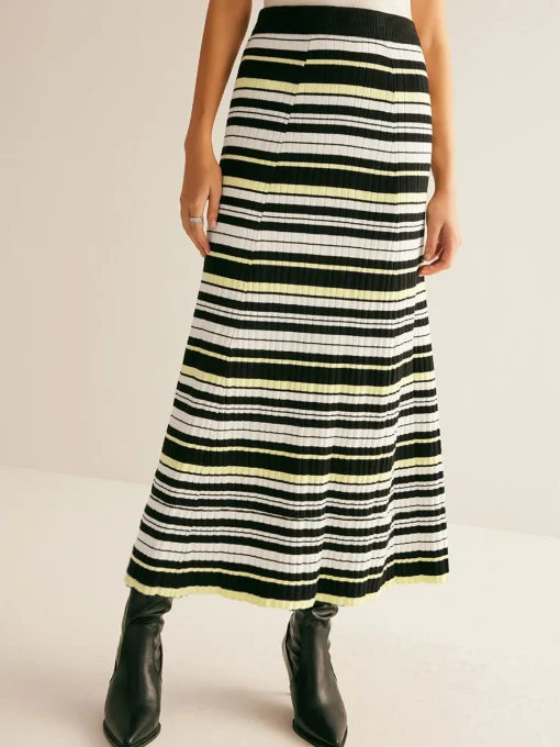 COMMENSE Skirts|Knitwear^Striped Stretch Sweater Midi Skirt Multicolor