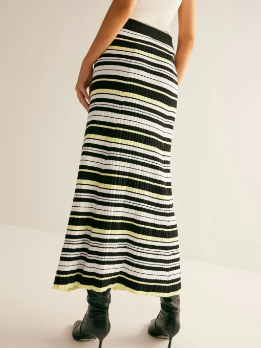COMMENSE Skirts|Knitwear^Striped Stretch Sweater Midi Skirt Multicolor