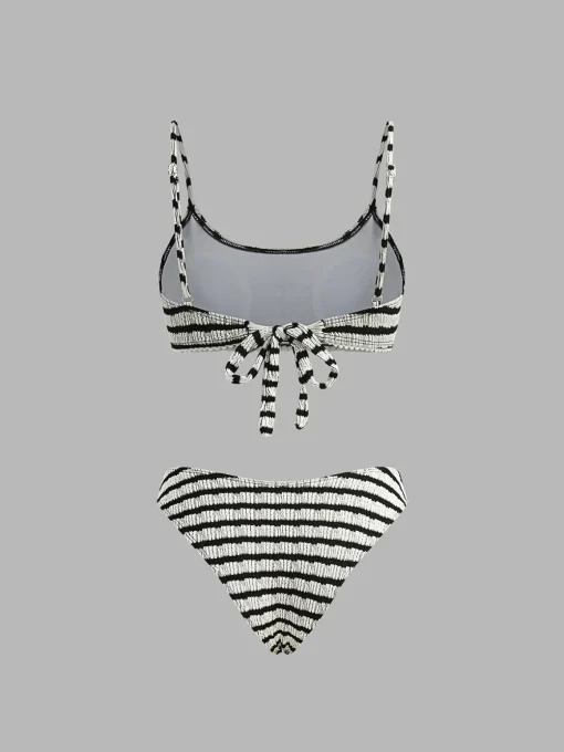 COMMENSE Swimwear|Tops^Striped Tie Back Bikini Set BlackandWhite