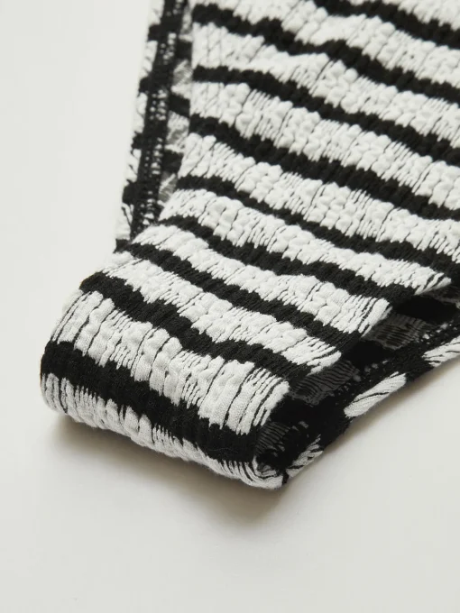 COMMENSE Swimwear|Tops^Striped Tie Back Bikini Set BlackandWhite