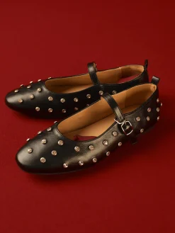 COMMENSE Shoes|Accessories^Studded Buckle Strap Mary Jane Ballet Flats Black