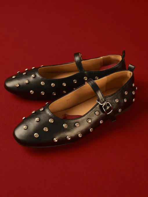 COMMENSE Shoes|Accessories^Studded Buckle Strap Mary Jane Ballet Flats Black