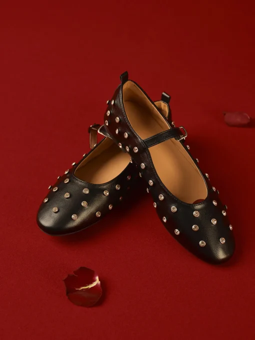 COMMENSE Shoes|Accessories^Studded Buckle Strap Mary Jane Ballet Flats Black
