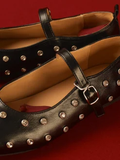 COMMENSE Shoes|Accessories^Studded Buckle Strap Mary Jane Ballet Flats Black