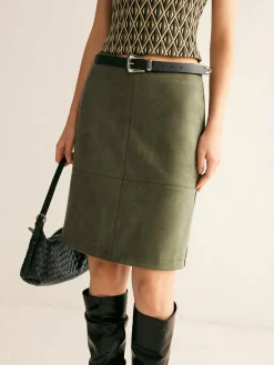 COMMENSE Skirts|Matching Sets^Suede A-Line Skirt Without Belt Green