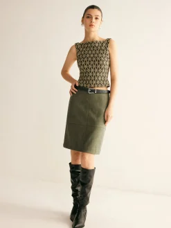 COMMENSE Skirts|Matching Sets^Suede A-Line Skirt Without Belt Green