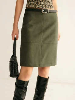 COMMENSE Skirts|Matching Sets^Suede A-Line Skirt Without Belt Green