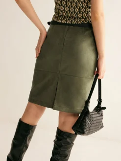 COMMENSE Skirts|Matching Sets^Suede A-Line Skirt Without Belt Green