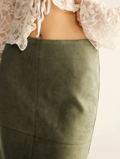 COMMENSE Skirts|Matching Sets^Suede A-Line Skirt Without Belt Green