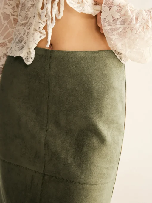 COMMENSE Skirts|Matching Sets^Suede A-Line Skirt Without Belt Green