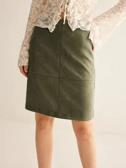 COMMENSE Skirts|Matching Sets^Suede A-Line Skirt Without Belt Green