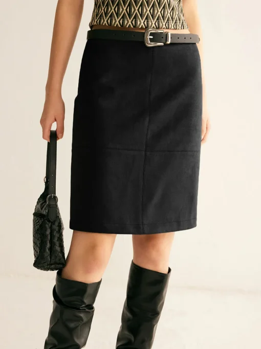 COMMENSE Skirts|Matching Sets^Suede A-Line Skirt Without Belt Green
