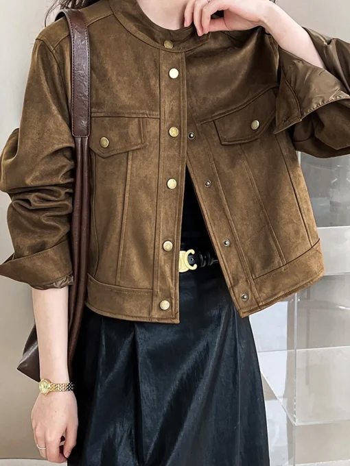 COMMENSE Outerwear|Jackets^Suede Button Short Jacket LightBrown
