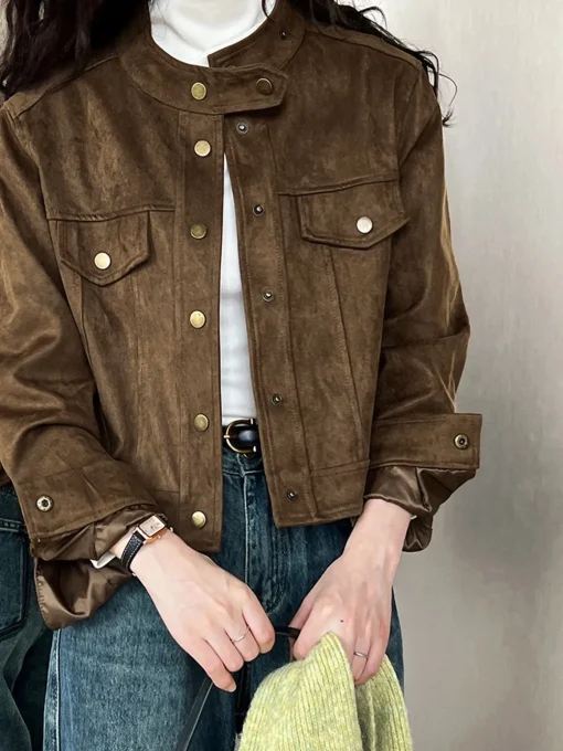 COMMENSE Outerwear|Jackets^Suede Button Short Jacket LightBrown