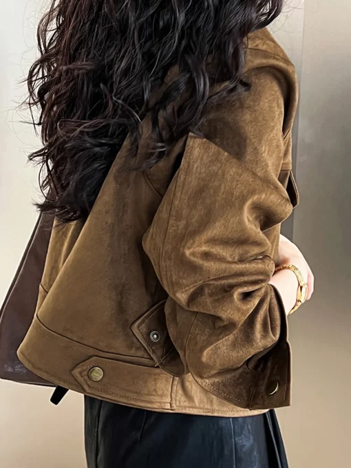 COMMENSE Outerwear|Jackets^Suede Button Short Jacket LightBrown