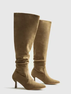 COMMENSE Shoes|Accessories^Suede Ruched Knee-High Boots Khaki
