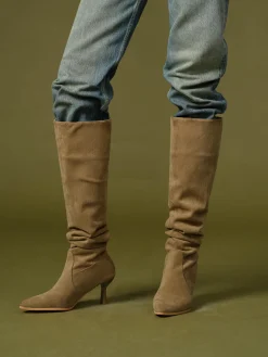 COMMENSE Shoes|Accessories^Suede Ruched Knee-High Boots Khaki