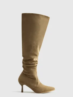 COMMENSE Shoes|Accessories^Suede Ruched Knee-High Boots Khaki