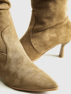 COMMENSE Shoes|Accessories^Suede Ruched Knee-High Boots Khaki