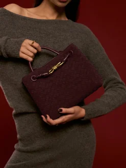 COMMENSE Bags|Accessories^Suede Woven Tote Bag Burgundy