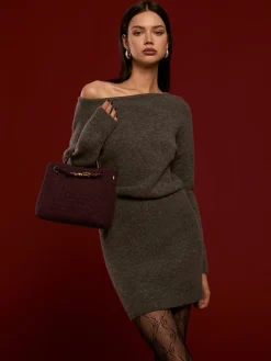 COMMENSE Bags|Accessories^Suede Woven Tote Bag Burgundy