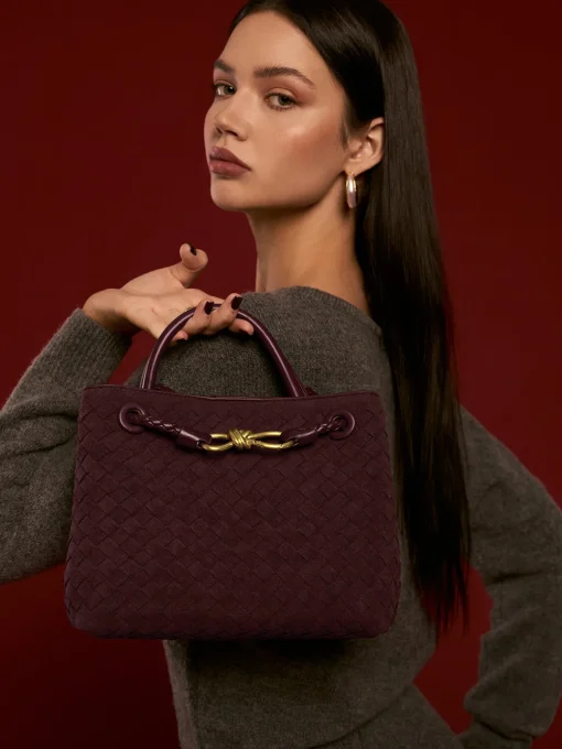 COMMENSE Bags|Accessories^Suede Woven Tote Bag Burgundy