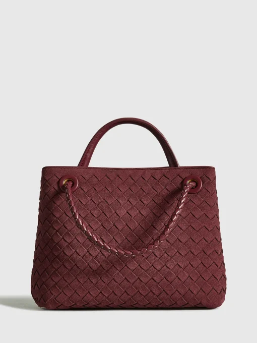 COMMENSE Bags|Accessories^Suede Woven Tote Bag Burgundy