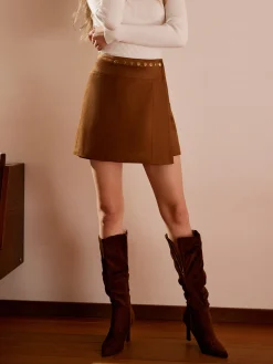 COMMENSE Skirts^Suede Wrap Mini Skirt Brown