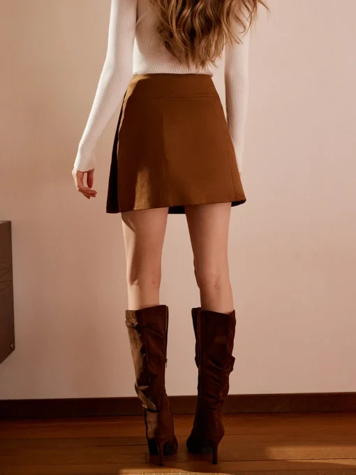 COMMENSE Skirts^Suede Wrap Mini Skirt Brown