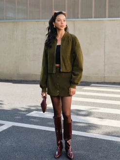 COMMENSE Outerwear|Jackets^Suede Zipper Short Jacket Green