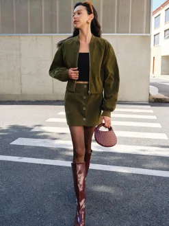 COMMENSE Outerwear|Jackets^Suede Zipper Short Jacket Green