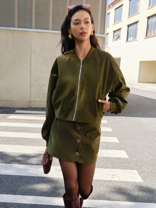 COMMENSE Outerwear|Jackets^Suede Zipper Short Jacket Green