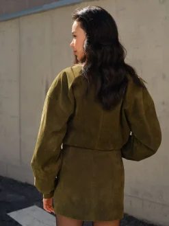 COMMENSE Outerwear|Jackets^Suede Zipper Short Jacket Green