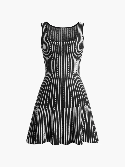 COMMENSE Black Dresses|Casual Dresses^Summer Contrast Trim Striped Short Dress Black
