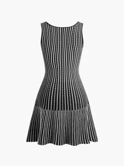 COMMENSE Black Dresses|Casual Dresses^Summer Contrast Trim Striped Short Dress Black