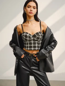 COMMENSE Crop Tops|Tank Tops & Camis^Sweetheart Checked Crop Cami Top Black