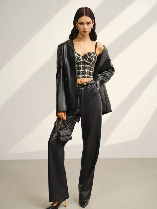 COMMENSE Crop Tops|Tank Tops & Camis^Sweetheart Checked Crop Cami Top Black