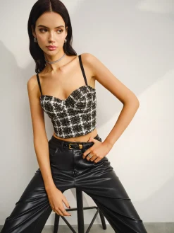 COMMENSE Crop Tops|Tank Tops & Camis^Sweetheart Checked Crop Cami Top Black