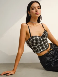 COMMENSE Crop Tops|Tank Tops & Camis^Sweetheart Checked Crop Cami Top Black