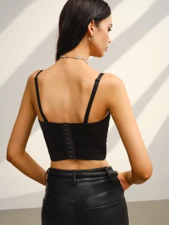 COMMENSE Crop Tops|Tank Tops & Camis^Sweetheart Checked Crop Cami Top Black