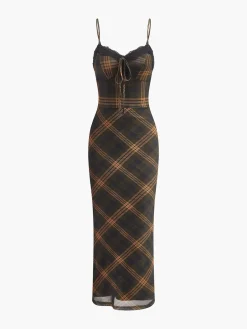 COMMENSE Dresses^Sweetheart Checked Tulle Cami Dress LightBrown