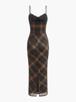 COMMENSE Dresses^Sweetheart Checked Tulle Cami Dress LightBrown