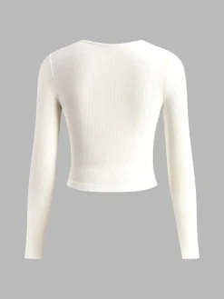 COMMENSE Tops^Sweetheart Ribbed Long Sleeve T-Shirt White